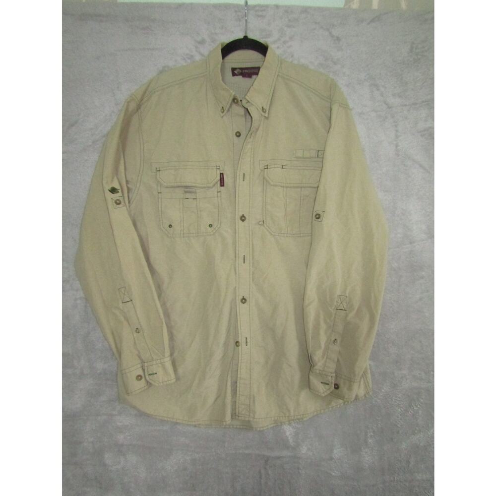 Field & Stream Fishing Shirt XL Khaki Vented Safari Outdoor Long Sleeve Pockets